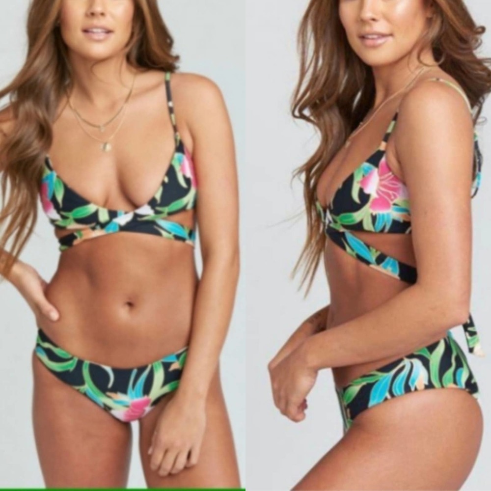 Show Me Your MuMu Royal Hawaiian Floral Low Rise Bikini Bottoms Black